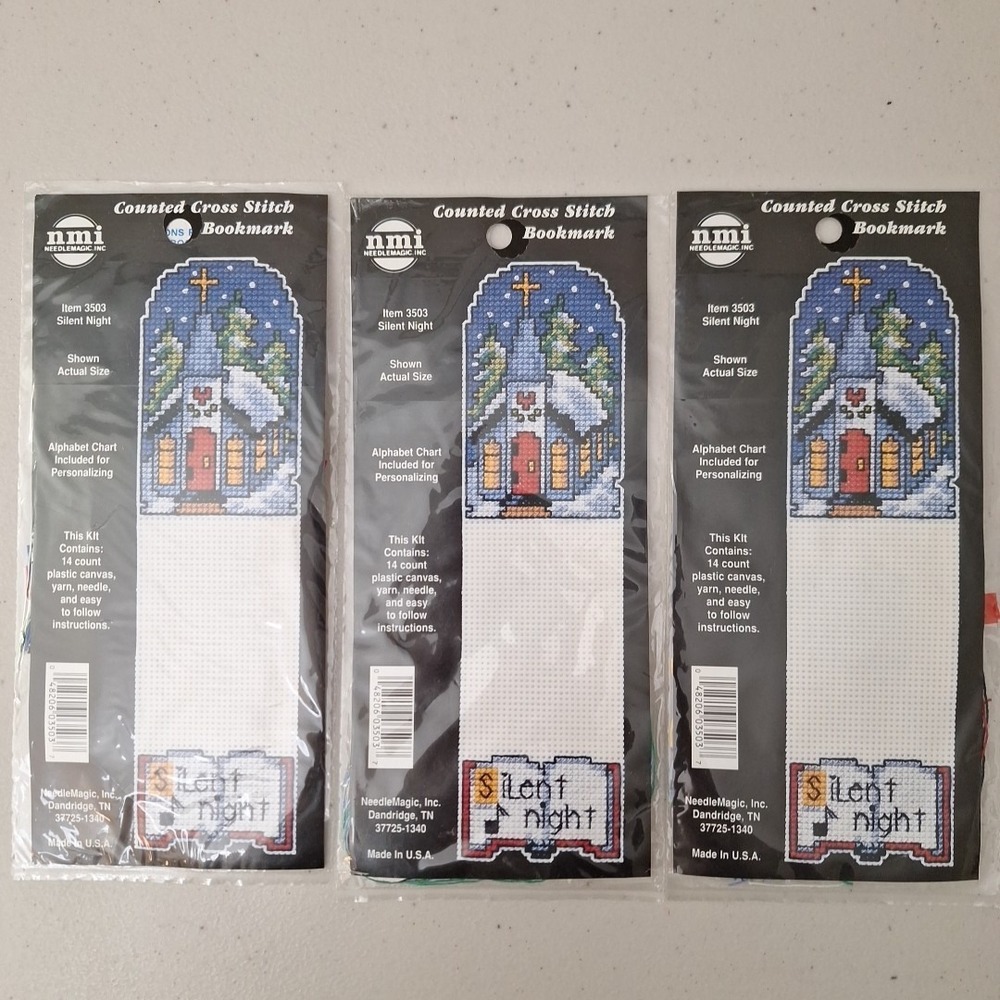 Lot 3 NMI Needle Magic Counted Cross Stitch Bookmark Kit Christmas SILENT NIGHT
